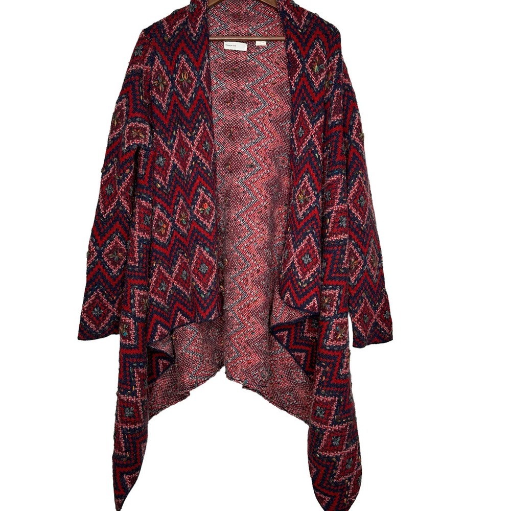 𝅺Anthropologie Sleeping on Snow Echoing Wool Argyle Waterfall Cardigan Medium